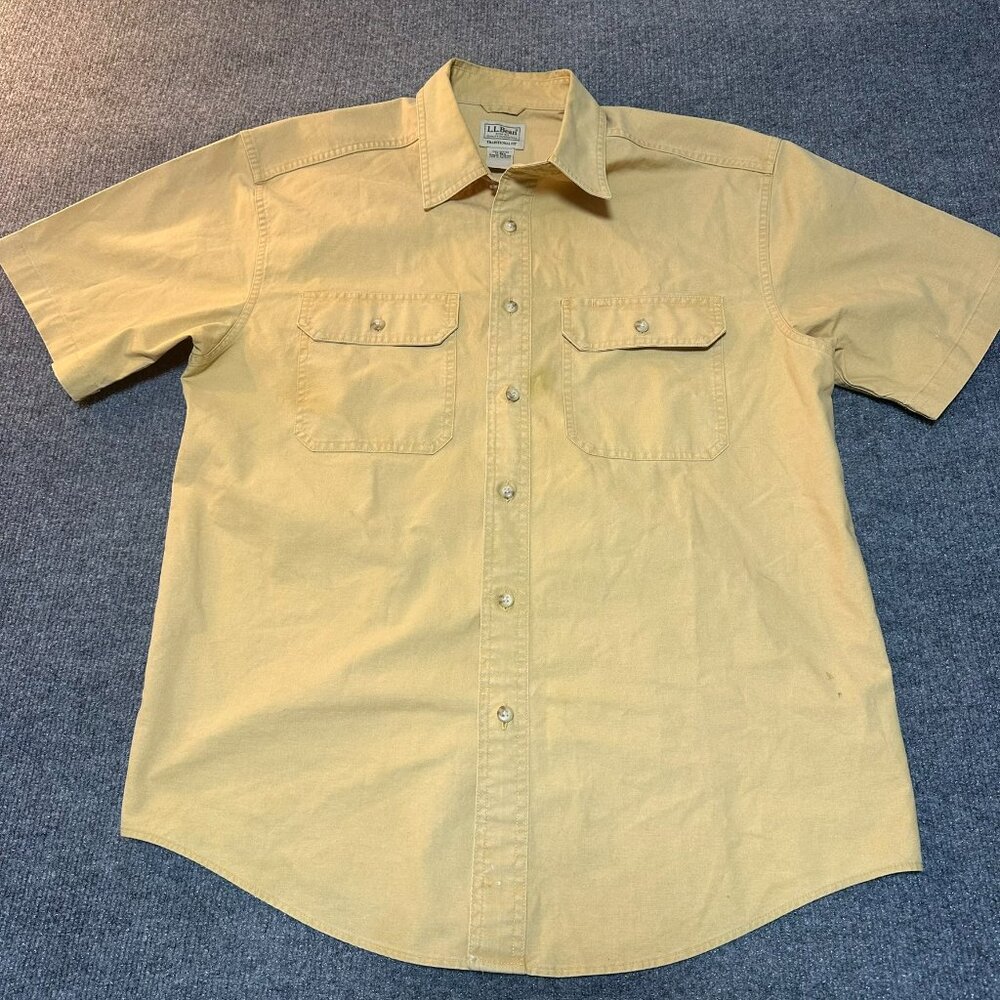 Vintage L.L.Bean Mens Traditional Fit 100% Cotton Short Sleeve Button Up Med Reg